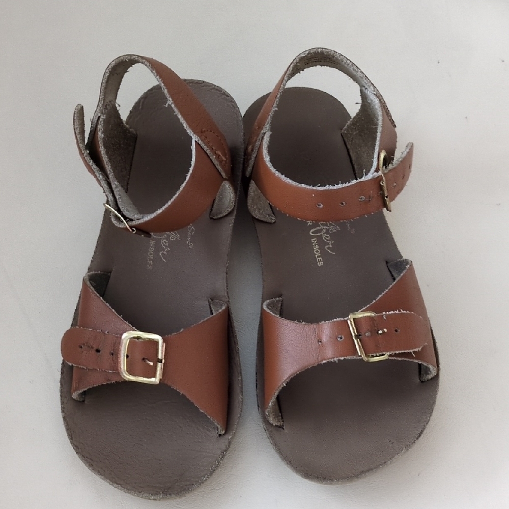 Brown Leather Kids Saltwater Sandals 12